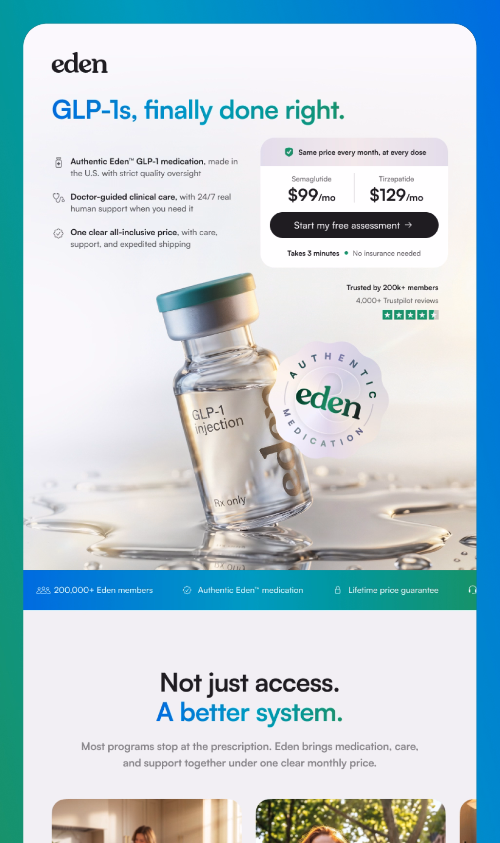 Desktop screen of the redesigned GLP-1s landing page