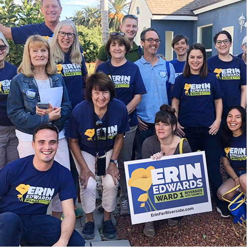 Group photo of campaign volunteers and supporters in Erin Edwards t-shirts