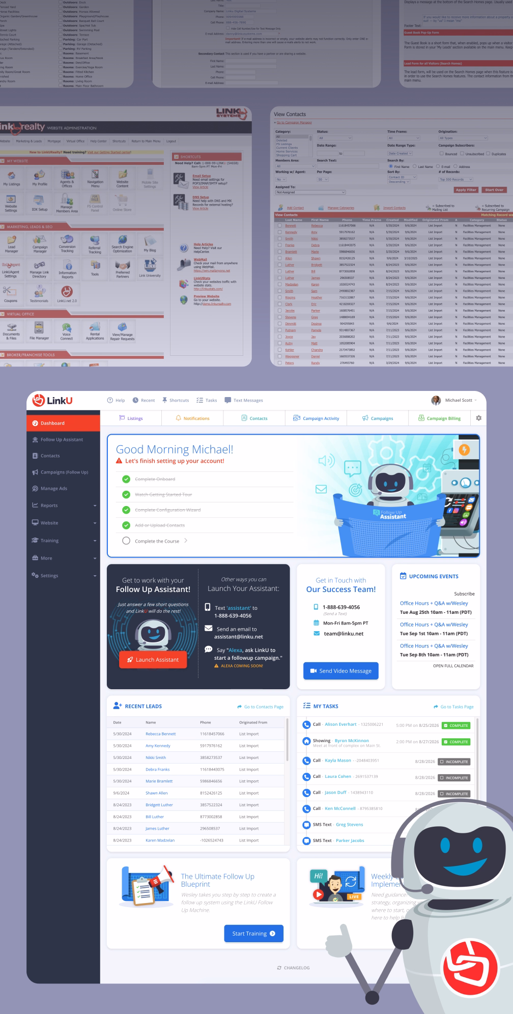 LinkU product dashboard screenshot showing the rebuilt home screen