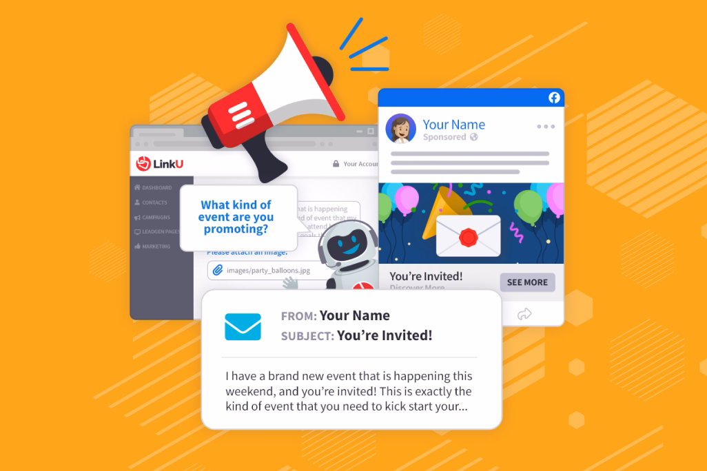 LinkU marketing site mockup of an automated event-invite email